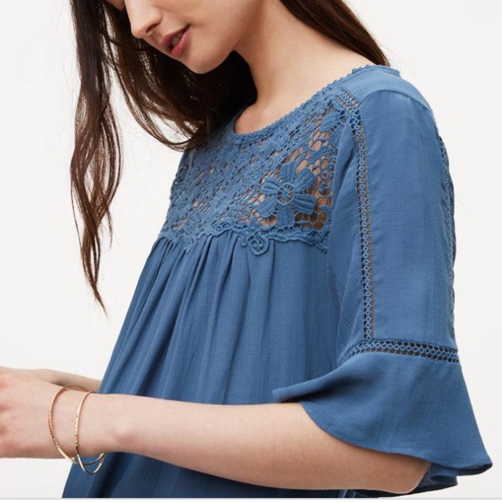 •4/$30• Loft Mixed Media Lace Yoke Top - Picture 2 of 7